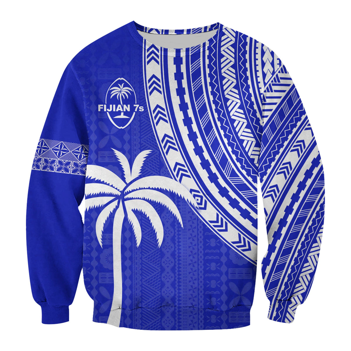 Fiji Rugby Sevens Sweatshirt Fijian 7s Tapa Polynesian Blue Ver.02 LT13 Unisex Blue - Polynesian Pride