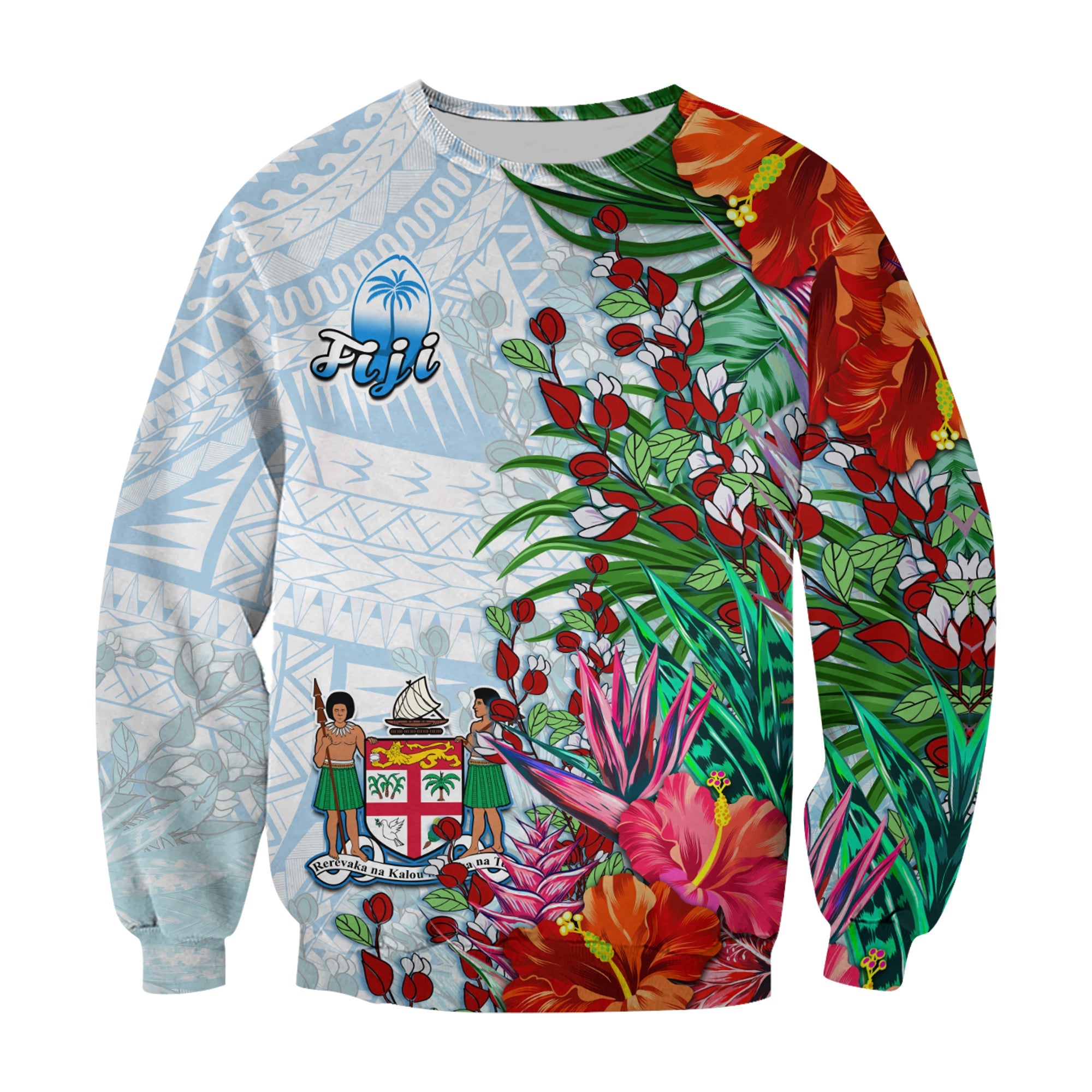 Fiji Sweatshirt Proud Fijian Tapa mix Tagimoucia Flowers LT13 Unisex White - Polynesian Pride