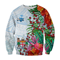 Fiji Sweatshirt Proud Fijian Tapa mix Tagimoucia Flowers LT13 Unisex White - Polynesian Pride