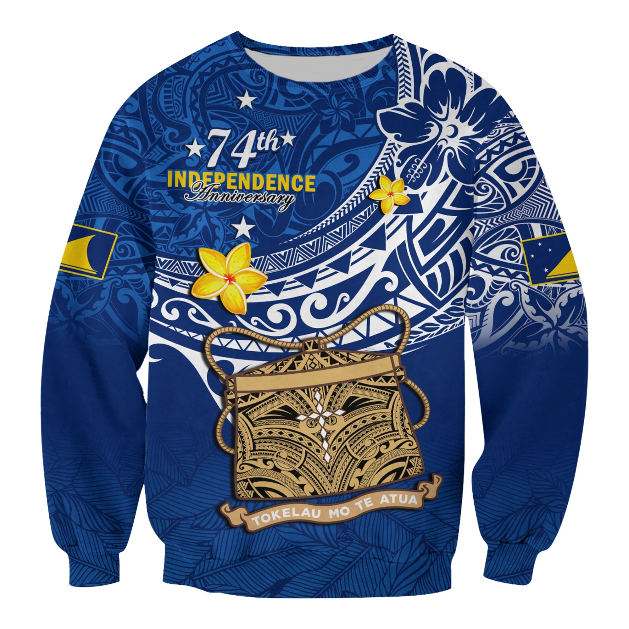 Tokelau Sweatshirt National Badge Polynesian Happy 74th Independence Anniversary LT14 Unisex Blue - Polynesian Pride