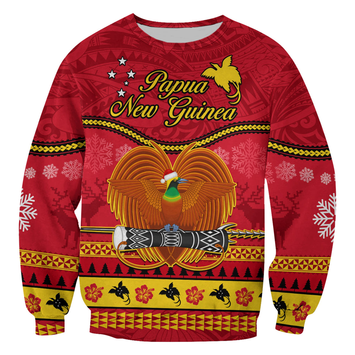 Papua New Guinea Christmas Sweatshirt Bird Of Paradise Bikpela Hamamas Blong Dispela Krismas LT14 Unisex Red - Polynesian Pride