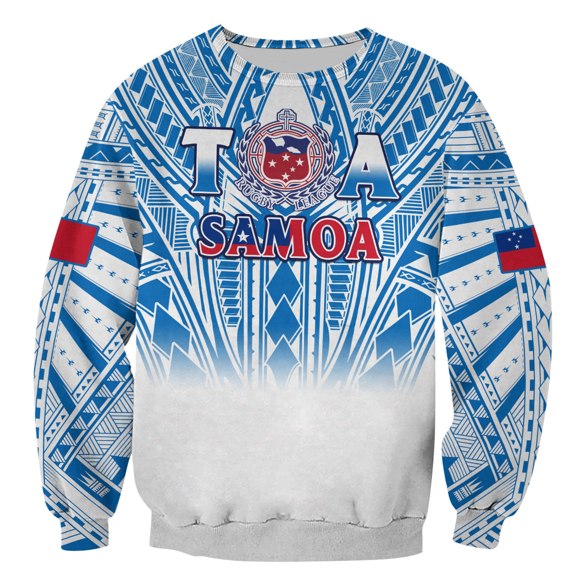 (Custom Text And Number) Samoa Rugby Sweatshirt Personalise Toa Samoa Polynesian Pacific White Version LT14 - Polynesian Pride