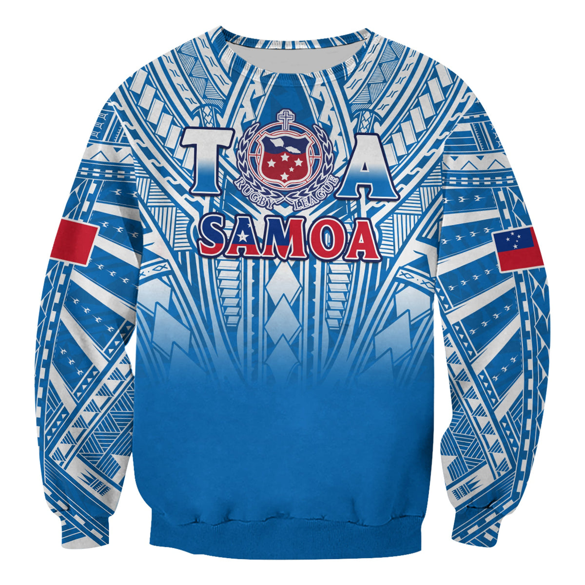 (Custom Text And Number) Samoa Rugby Sweatshirt Personalise Toa Samoa Polynesian Pacific Blue Version LT14 - Polynesian Pride