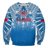 (Custom Text And Number) Samoa Rugby Sweatshirt Personalise Toa Samoa Polynesian Pacific Blue Version LT14 - Polynesian Pride