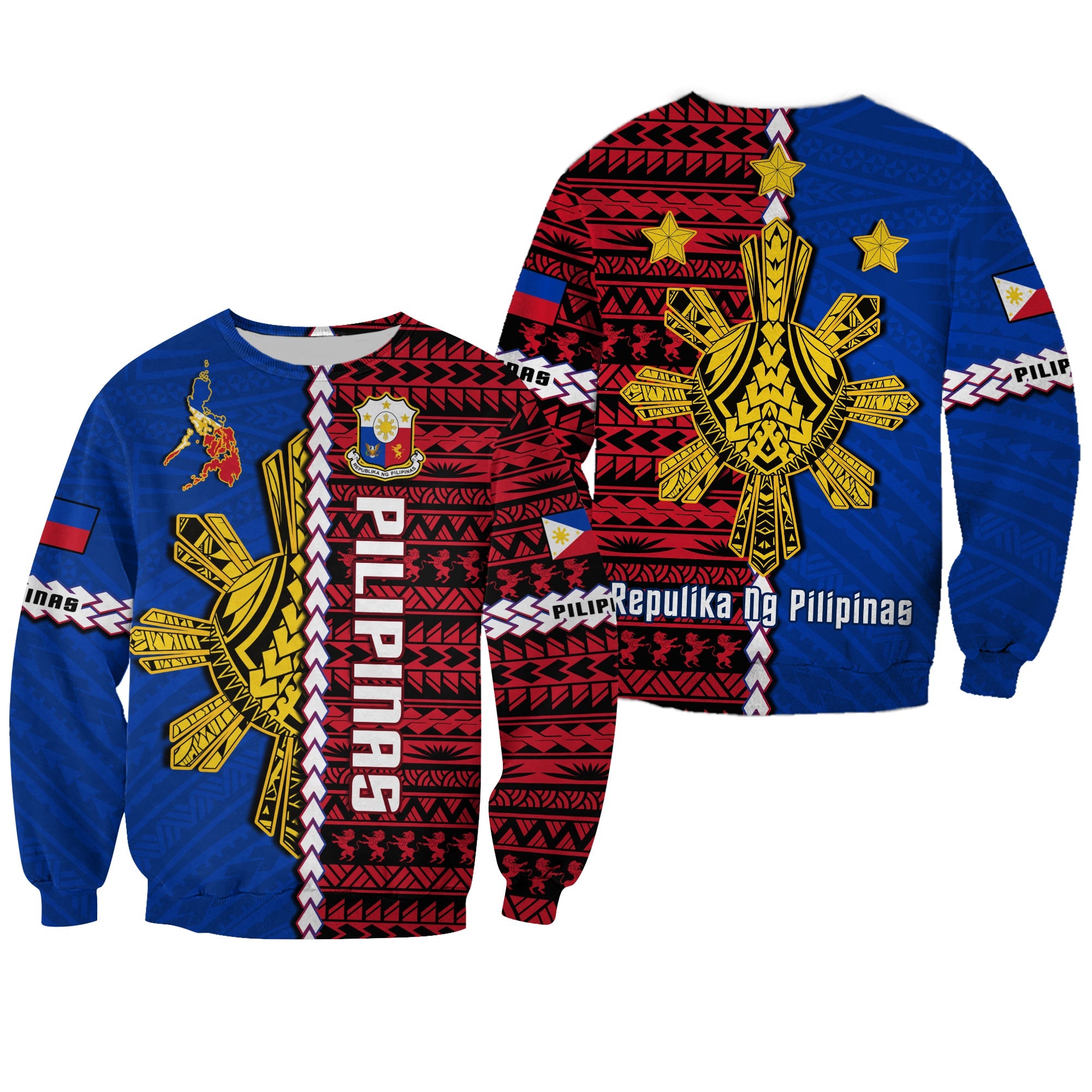 Philippines Sweatshirt Pilipinas Sun Mix Polynesian Pattern LT14 Unisex Red - Polynesian Pride