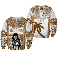 Custom Text And Number Fiji Rugby Sweatshirt Pacific The Bati Brown Fijian Tapa LT14 Unisex Brown - Polynesian Pride