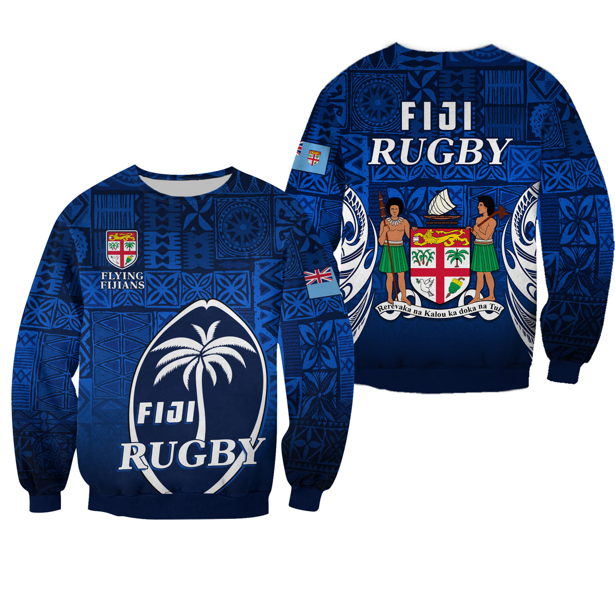 Fiji Rugby Sweatshirt Flying Fijians Blue Tapa Pattern LT13 Unisex Blue - Polynesian Pride
