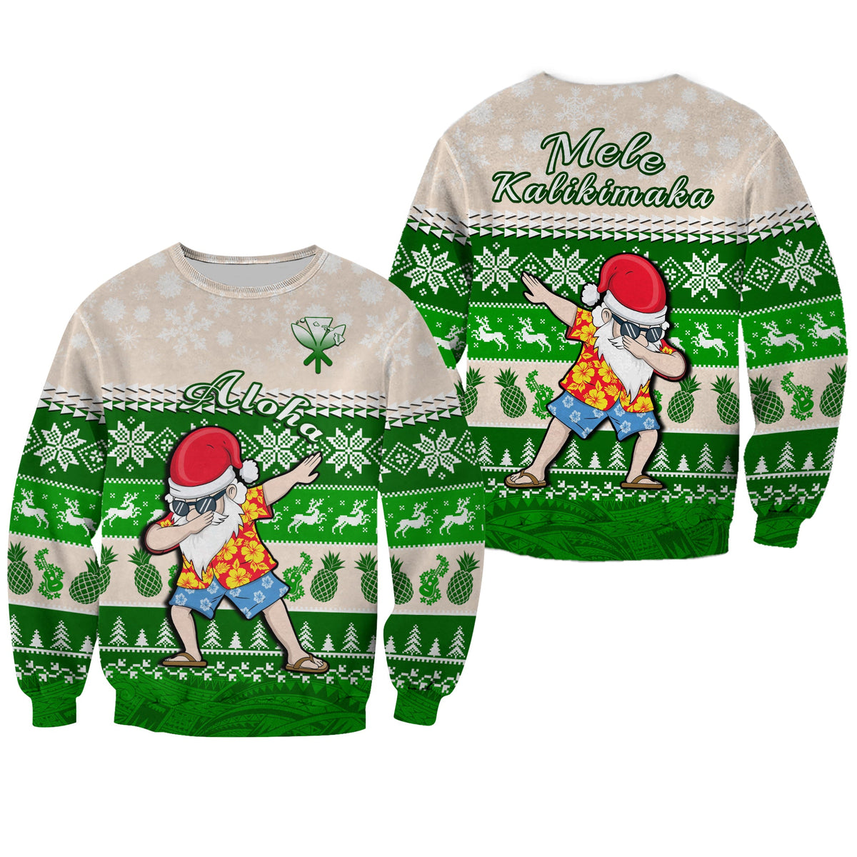 Hawaii Mele Kalikimaka Sweatshirt Dabbing Santa Green Merry Christmas LT14 Unisex Green - Polynesian Pride