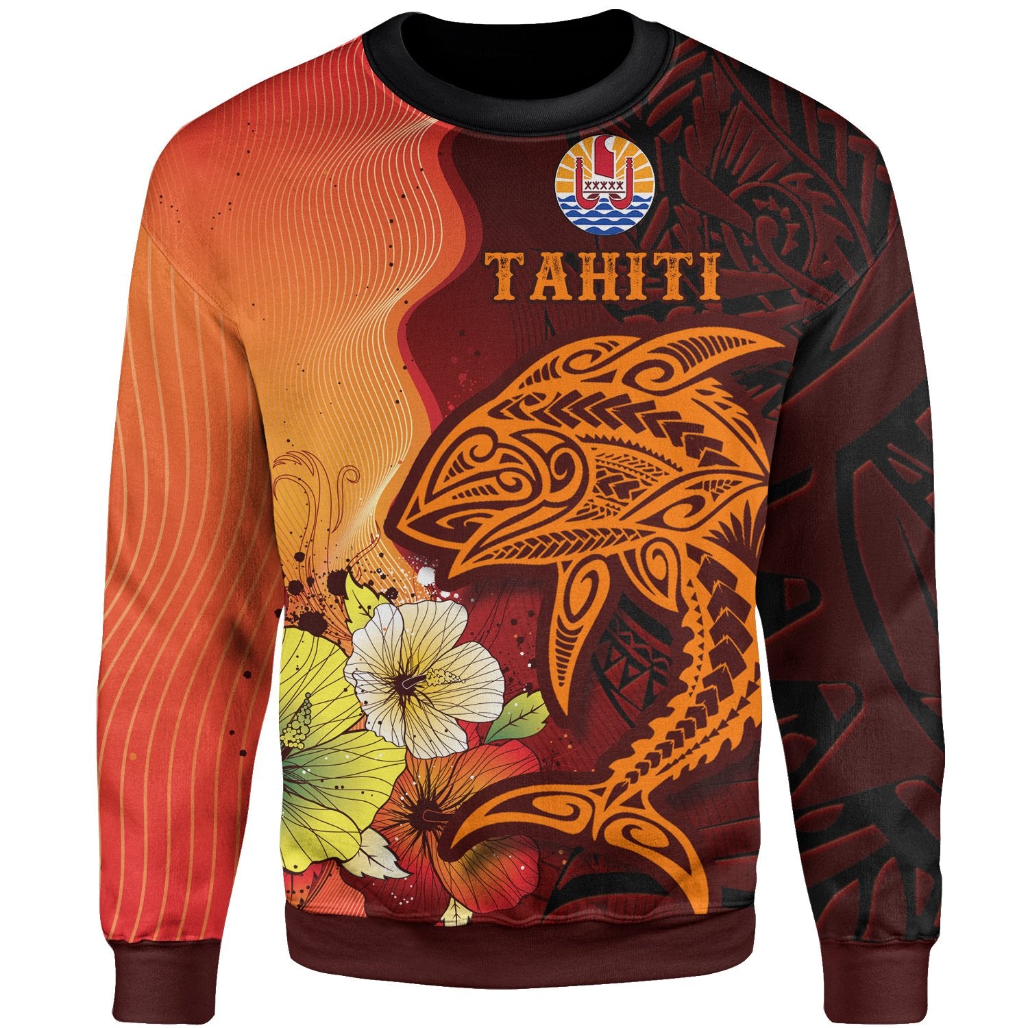 Tahiti Sweater - Tribal Tuna Fish Unisex Orange - Polynesian Pride