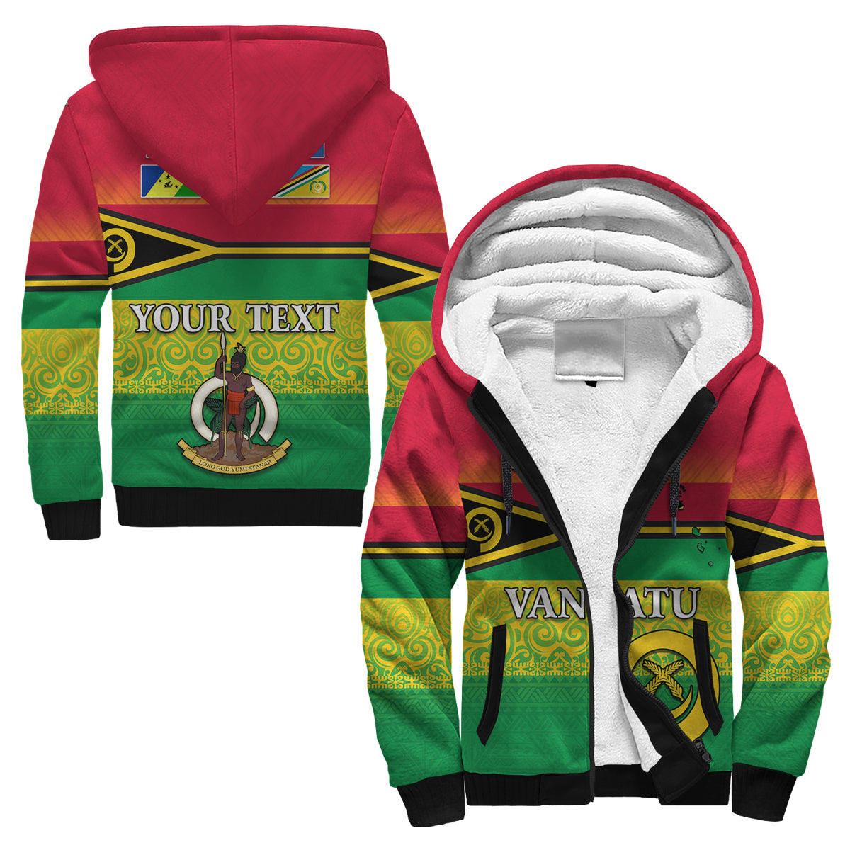 (Custom Personalised) Vanuatu Color Sherpa Hoodie Six Provinces and Map LT13 Unisex Blue - Polynesian Pride