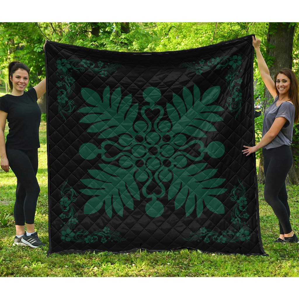 Hawaiian Quilt Maui Plant And Hibiscus Premium Quilt - Sacramento Black - AH Sacramento - Polynesian Pride