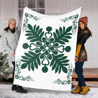 Hawaiian Quilt Maui Plant And Hibiscus Premium Blanket - Sacramento White - AH - Polynesian Pride
