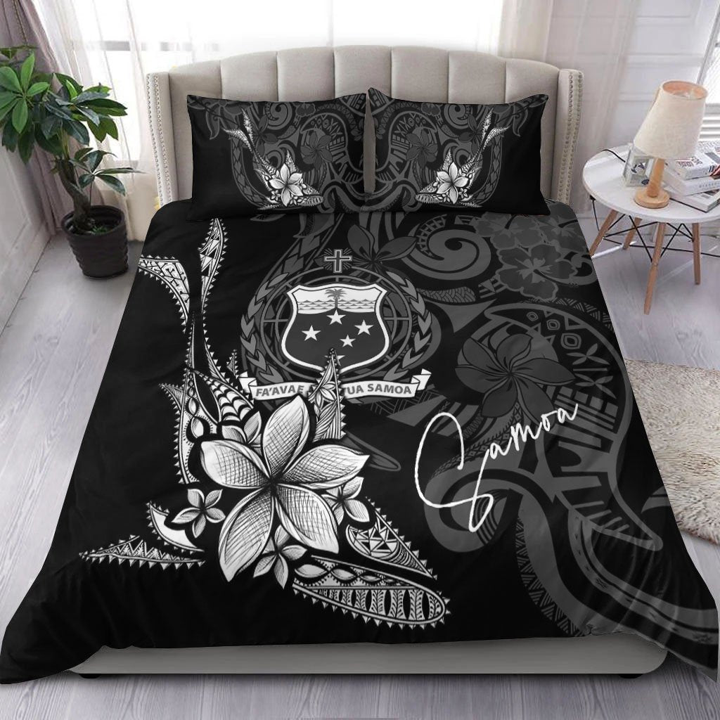 Samoa Bedding Set - Fish With Plumeria Flowers Style Black - Polynesian Pride