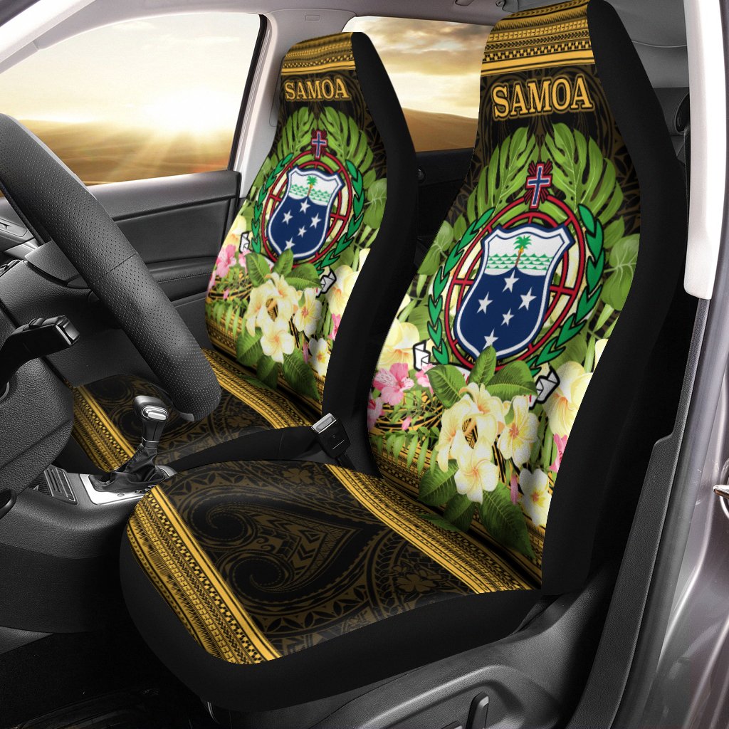 Samoa Car Seat Cover - Polynesian Gold Patterns Collection Universal Fit Black - Polynesian Pride