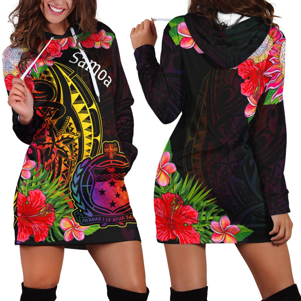 Samoa Hoodie Dress - Tropical Hippie Style Black - Polynesian Pride