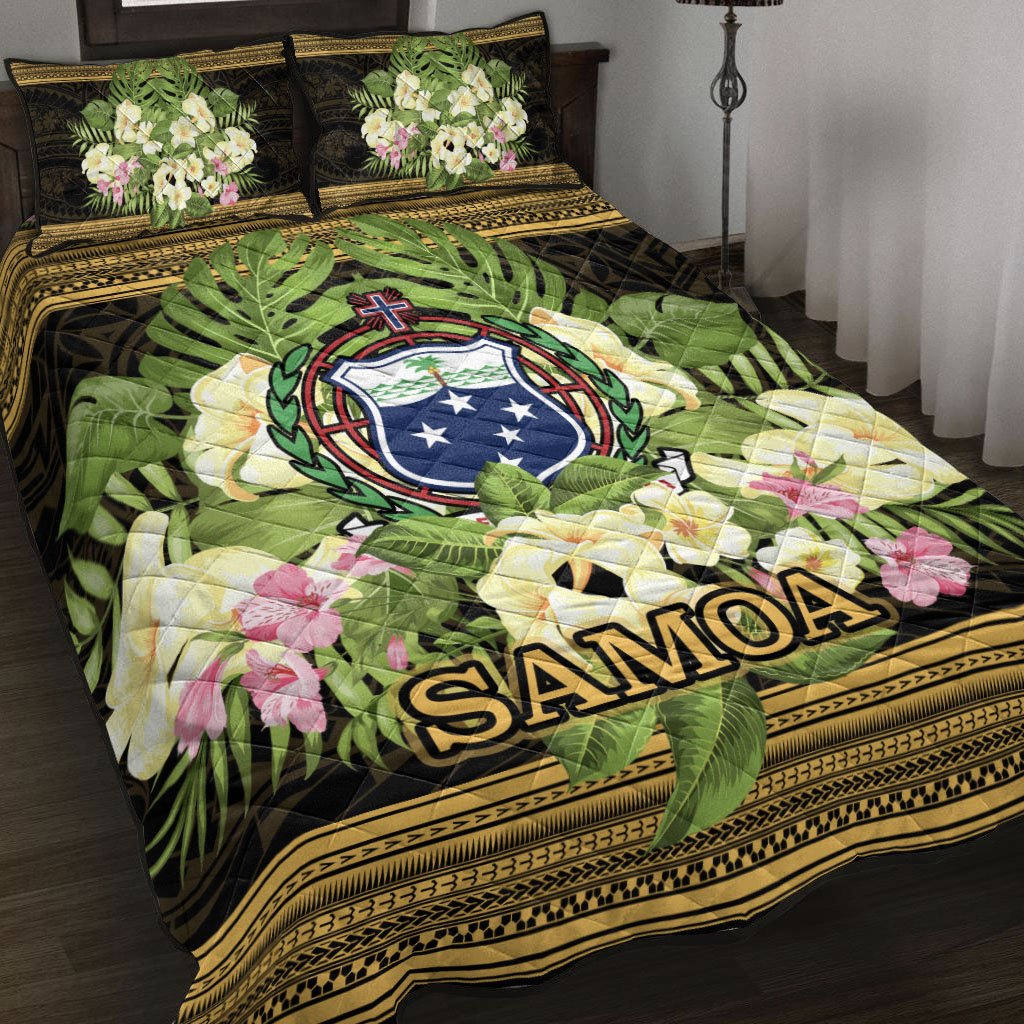 Samoa Quilt Bed Set - Polynesian Gold Patterns Collection Black - Polynesian Pride