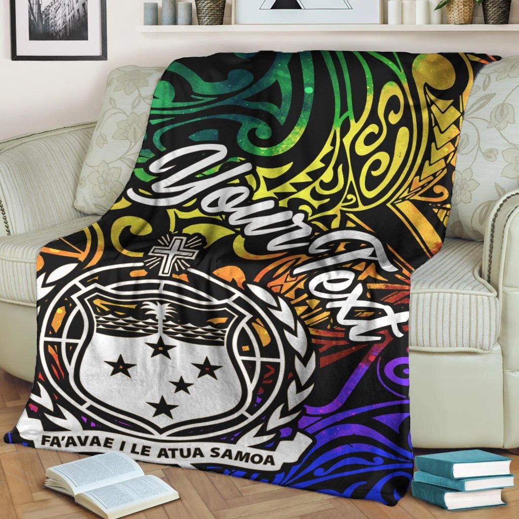 Samoa Custom Personalised Premium Blanket - Rainbow Polynesian Pattern - Polynesian Pride