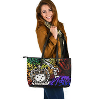 Samoa Custom Personalised Leather Tote Bag - Rainbow Polynesian Pattern - Polynesian Pride