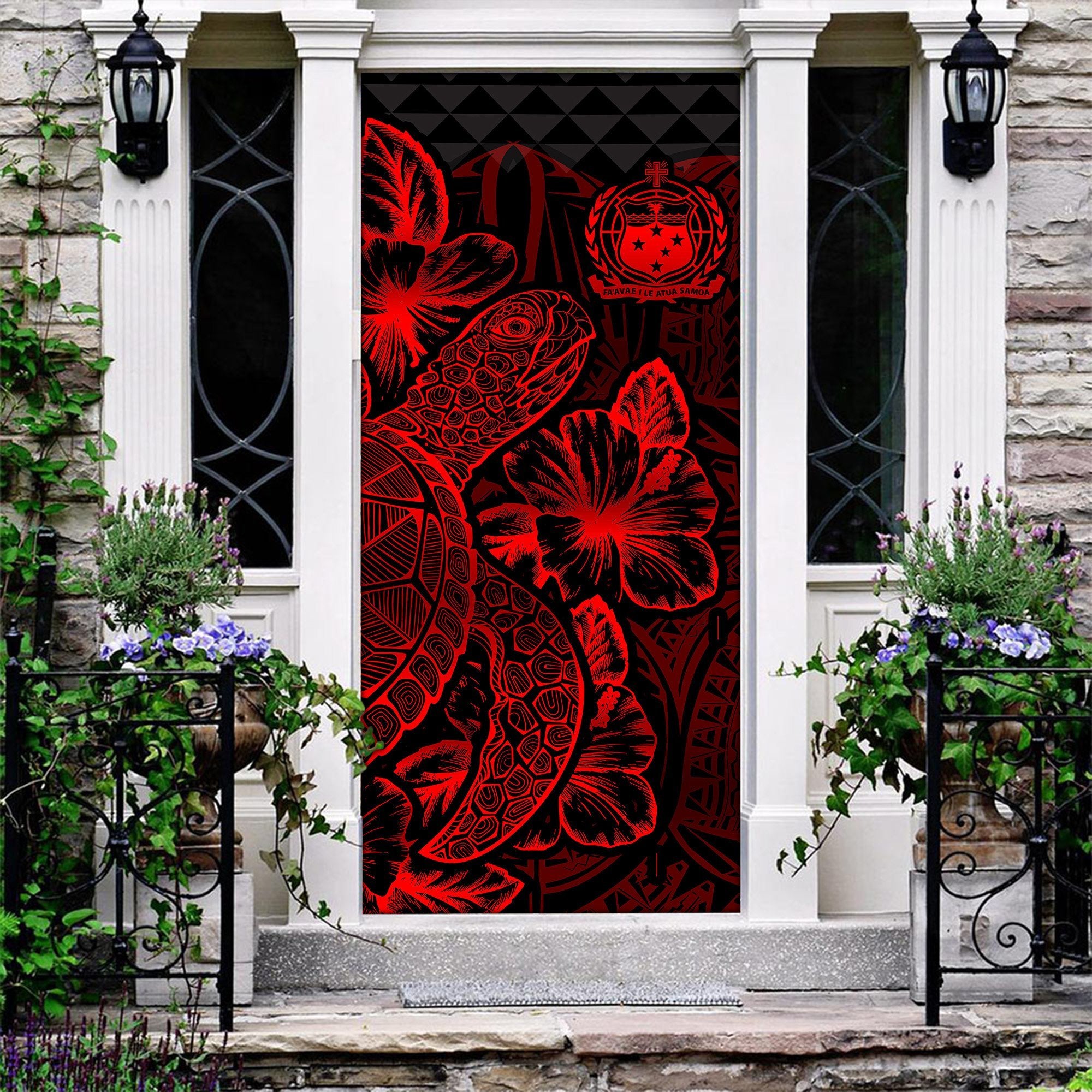 Samoa Door Cover Turtle Hibiscus Red - Polynesian Pride