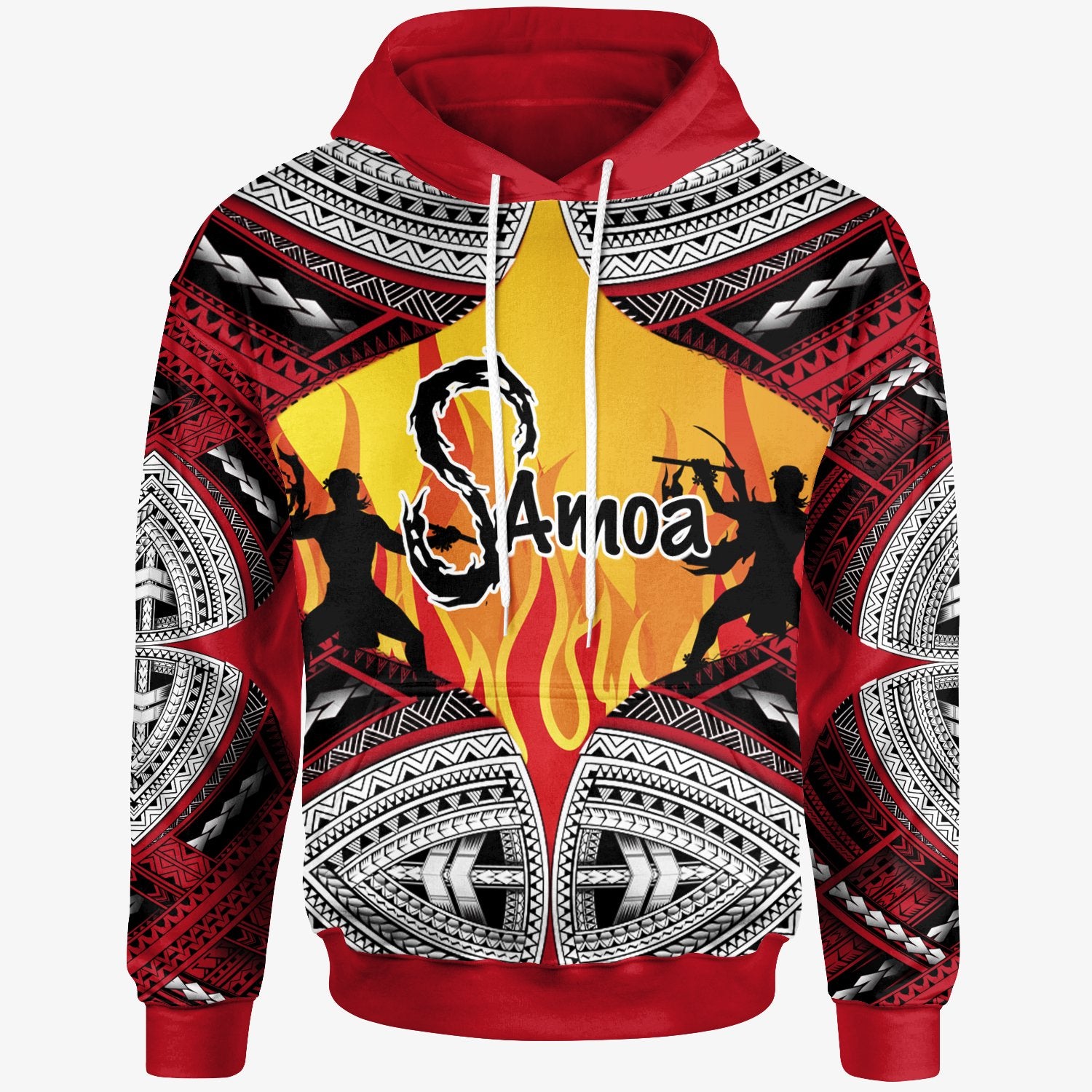 Samoa Hoodie Fire Knife Dance Unisex Red - Polynesian Pride