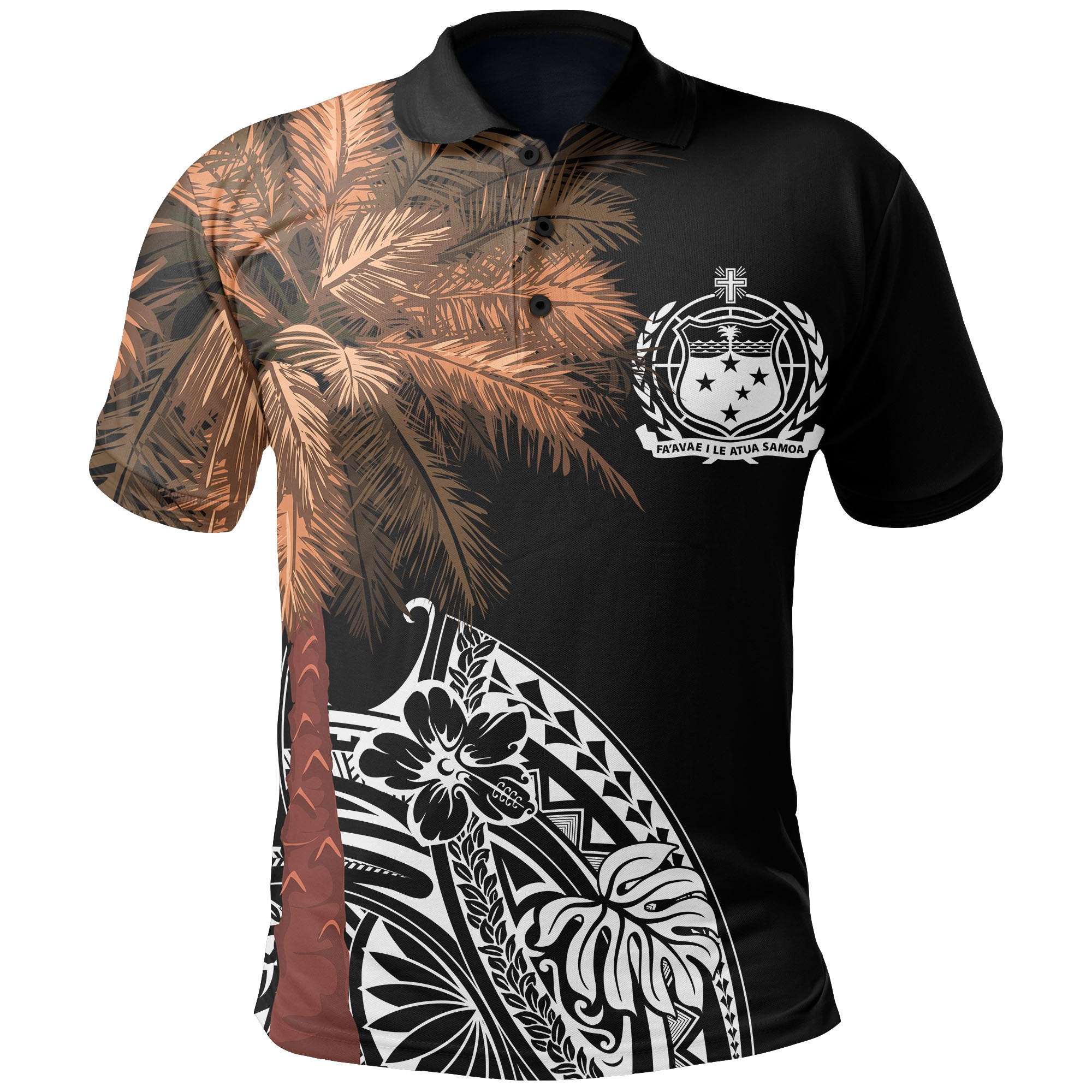 Samoa Polo Shirt Polynesian Palm Tree Black Unisex Black - Polynesian Pride