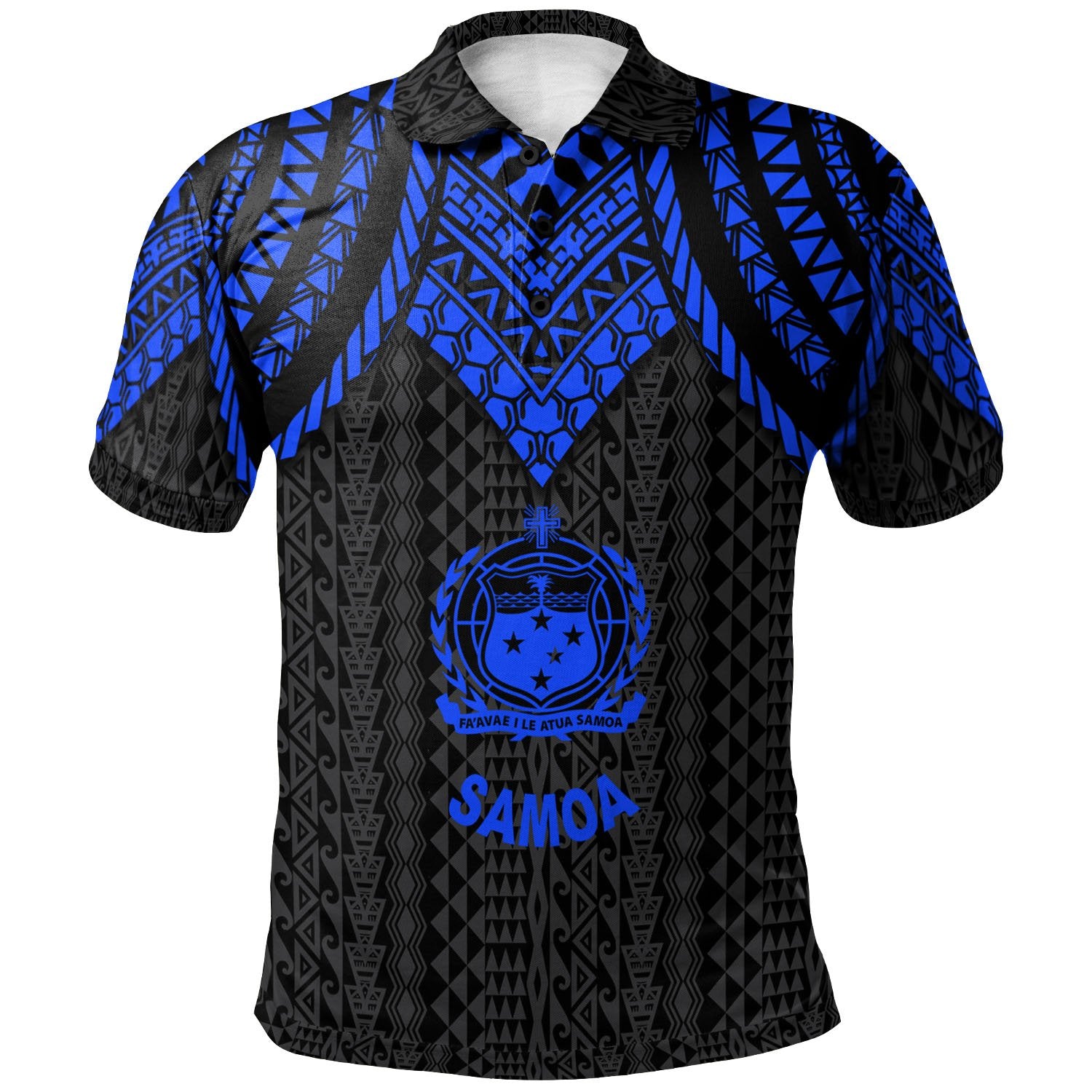 Samoa Polo Shirt Polynesian Armor Style Blue Unisex Blue - Polynesian Pride