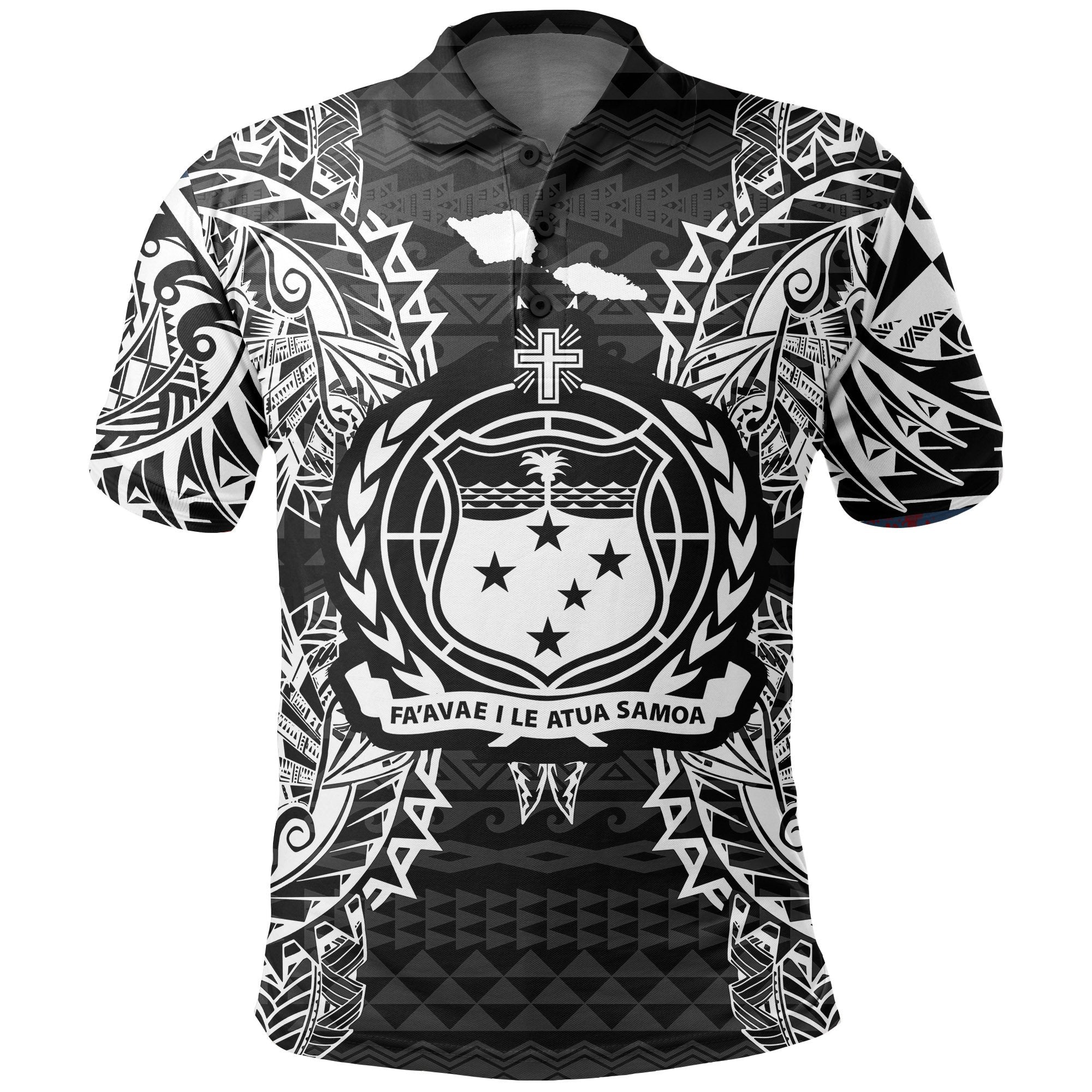 Samoa Polo Shirt Samoan Coat Of Arms Map Polynesian Tattoo Black Unisex Black - Polynesian Pride