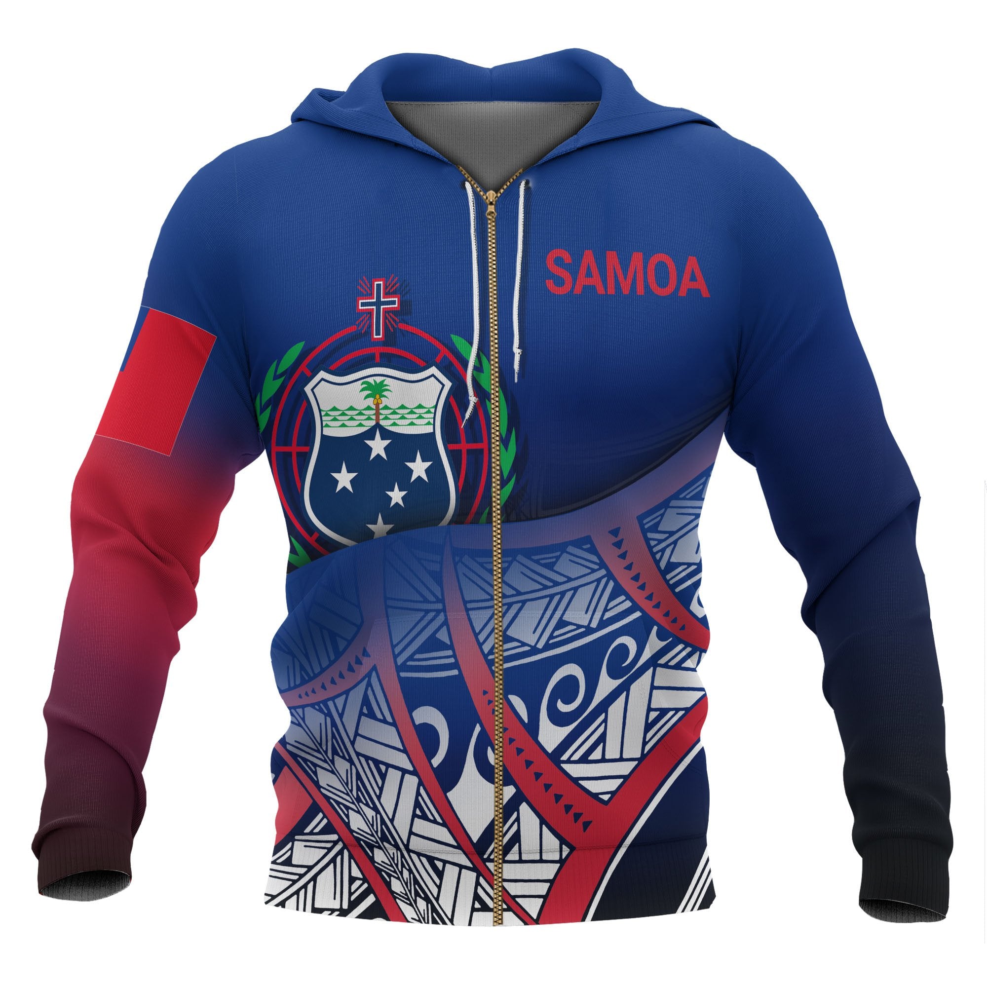 Samoa Coat of Arms Zip up Hoodie Polynesian Pattern Unisex Blue - Polynesian Pride