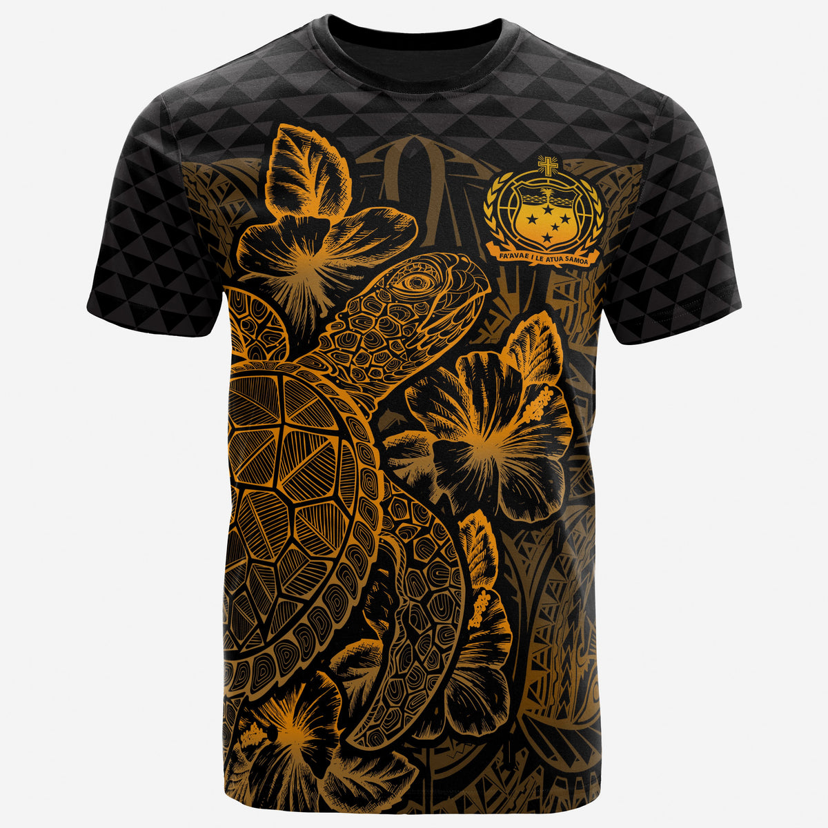 Samoa T Shirt Samoan Turtle Hibiscus Gold Unisex Gold - Polynesian Pride