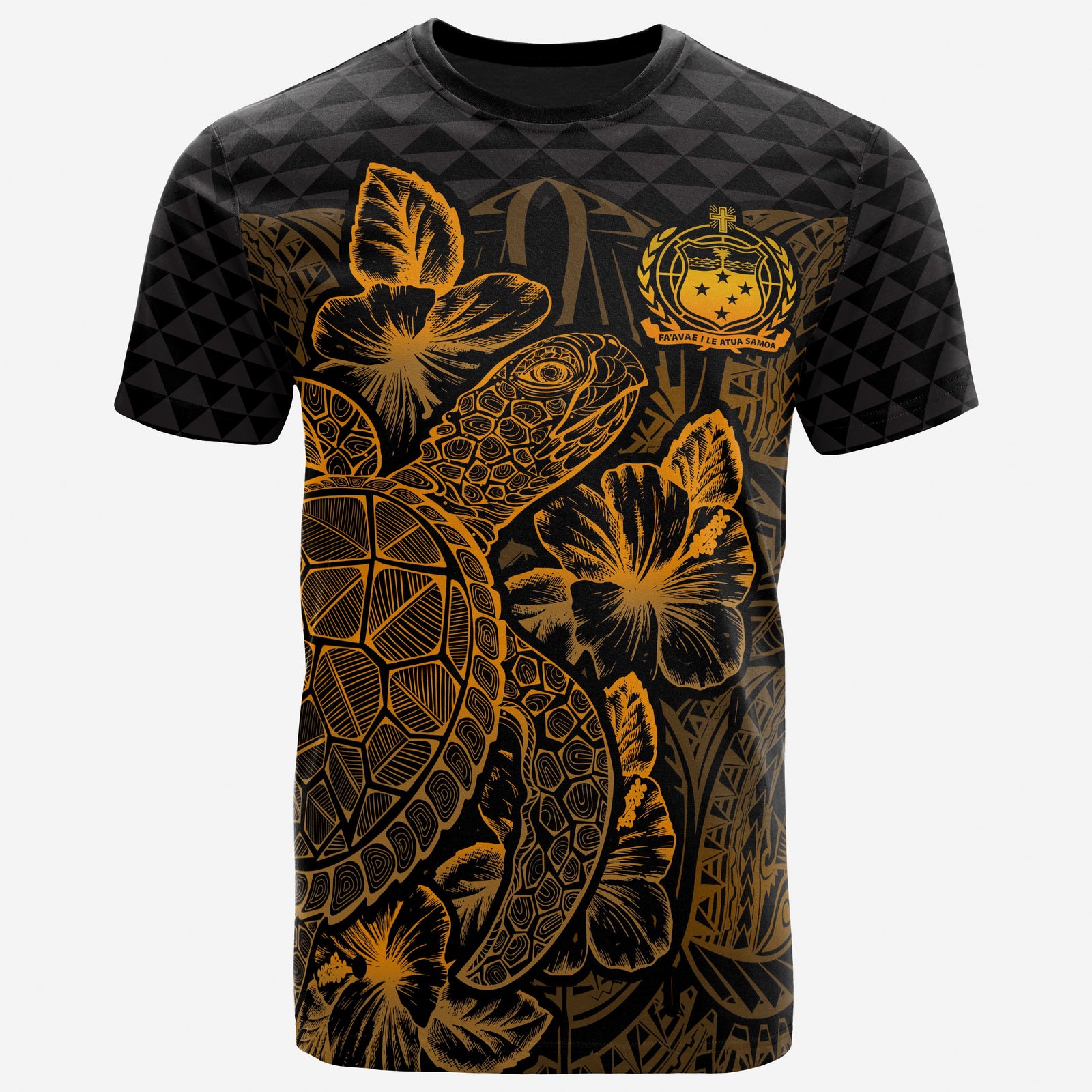 Samoa T Shirt Samoan Turtle Hibiscus Gold Unisex Gold - Polynesian Pride