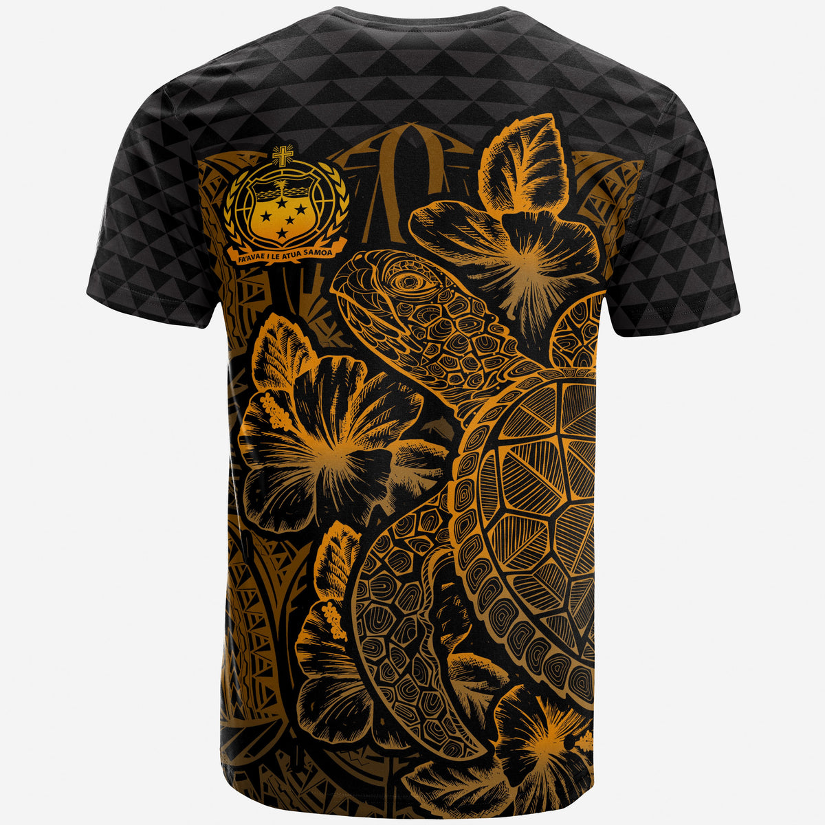 Samoa T Shirt Samoan Turtle Hibiscus Gold - Polynesian Pride