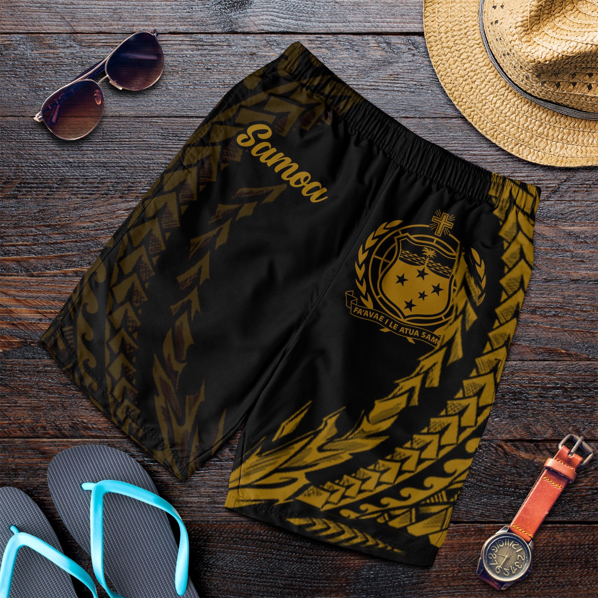 Samoa Men's Shorts - Wings Style Black - Polynesian Pride