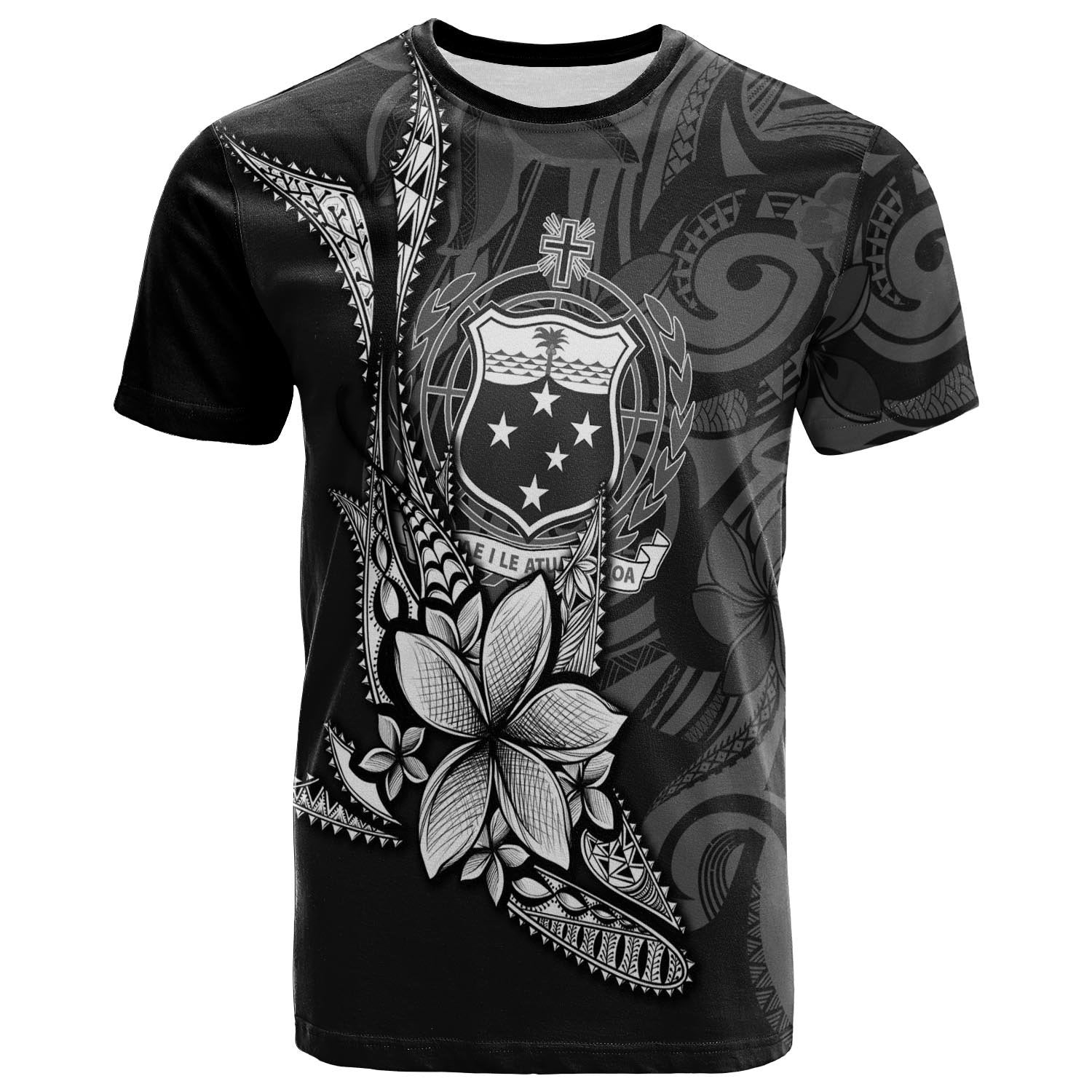 Samoa T Shirt Fish With Plumeria Flowers Style Unisex Black - Polynesian Pride