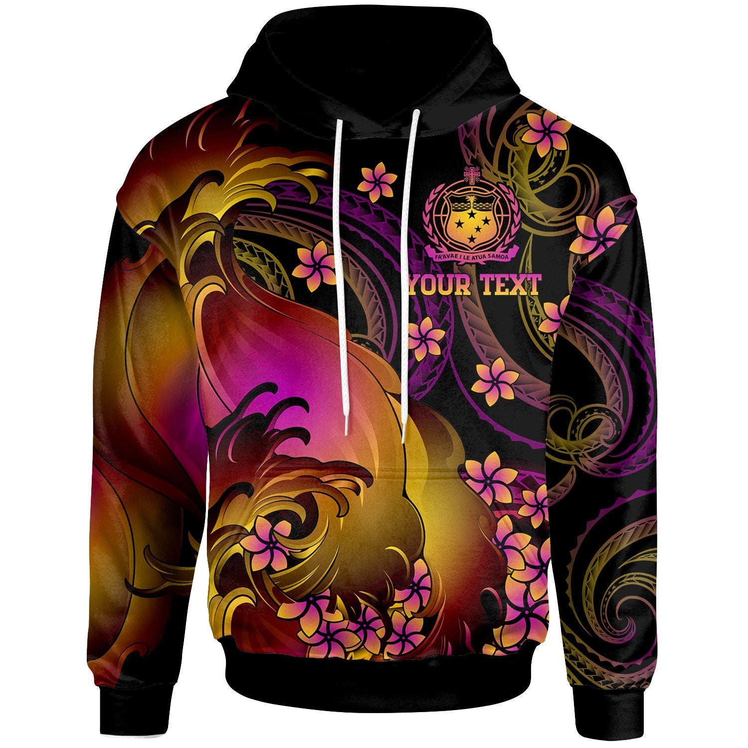 Samoa Custom Hoodie Samoa in wave Unisex Black - Polynesian Pride