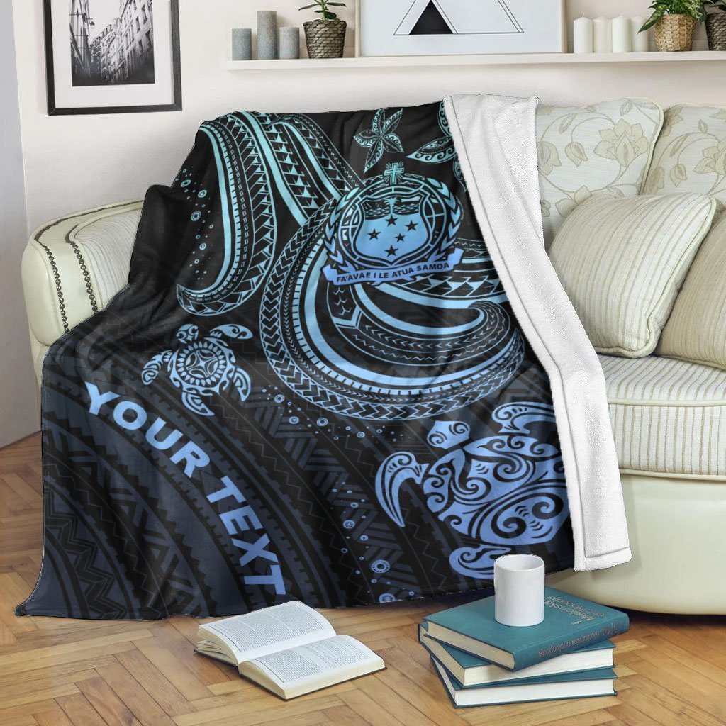 Samoa Custom Personalised Premium Blanket - Blue Turtle White - Polynesian Pride