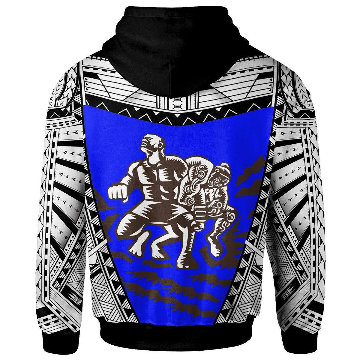 Samoa Zip up Hoodie Samoan Legend Tiitii God of Earthquake Wrestling Blue - Polynesian Pride