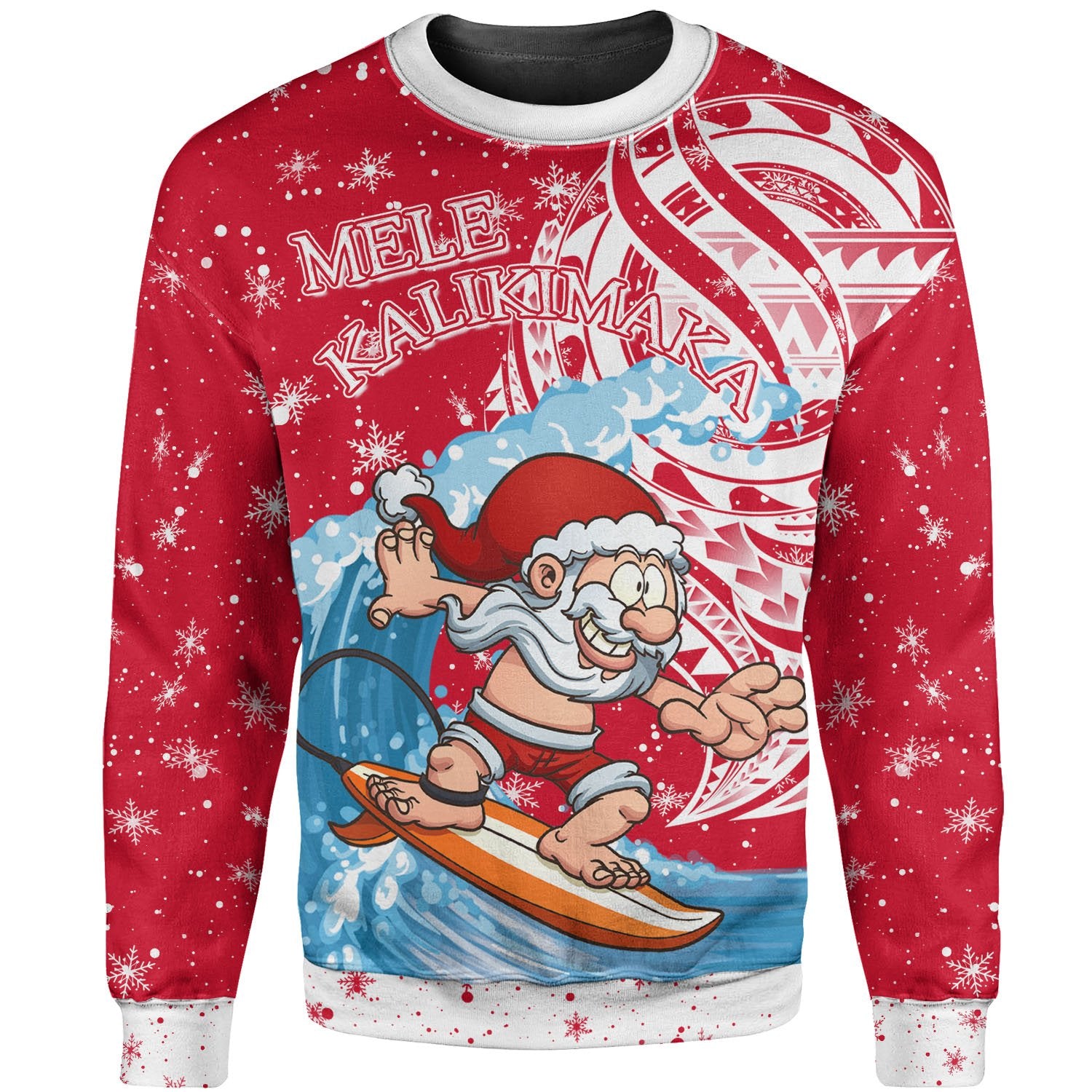 Christmas Sweatshirt 02 - Santa Claus With Surfboard Unisex Red - Polynesian Pride