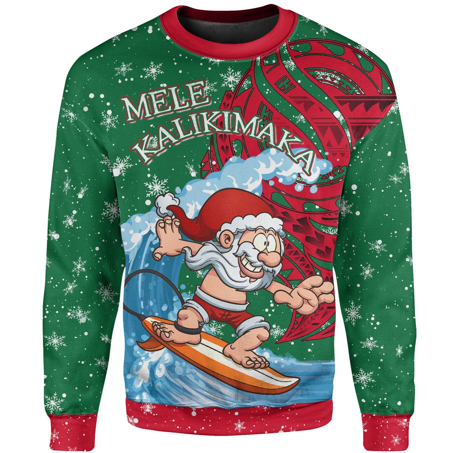 Christmas Sweatshirt 03 - Santa Claus With Surfboard Unisex Green - Polynesian Pride