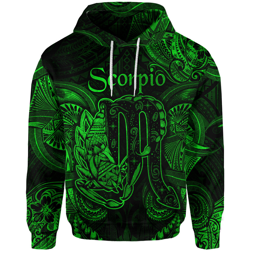 Custom Scorpio Zodiac Polynesian Hoodie Unique Style Green LT8 - Polynesian Pride