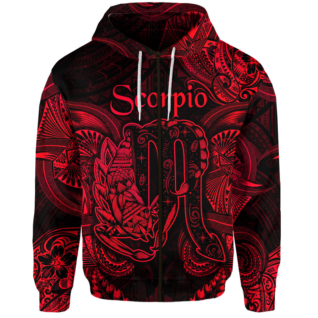 Scorpio Zodiac Polynesian Zip Hoodie Unique Style Red LT8 Unisex Red - Polynesian Pride