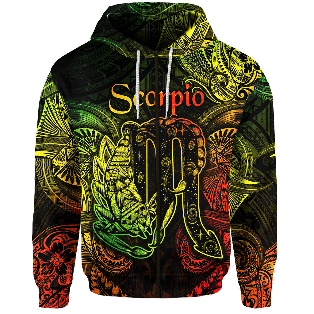 Custom Scorpio Zodiac Polynesian Zip Hoodie Unique Style Reggae LT8 - Polynesian Pride
