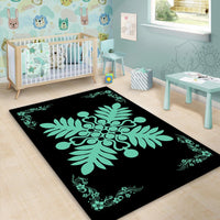 Hawaiian Quilt Maui Plant And Hibiscus Pattern Area Rug - Seafoarm Black - AH - Polynesian Pride