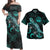 Marshall Islands Matching Dress and Hawaiian Shirt Polynesian with Turtle and Blooming Hibiscus Turquoise Turquoise - Polynesian Pride