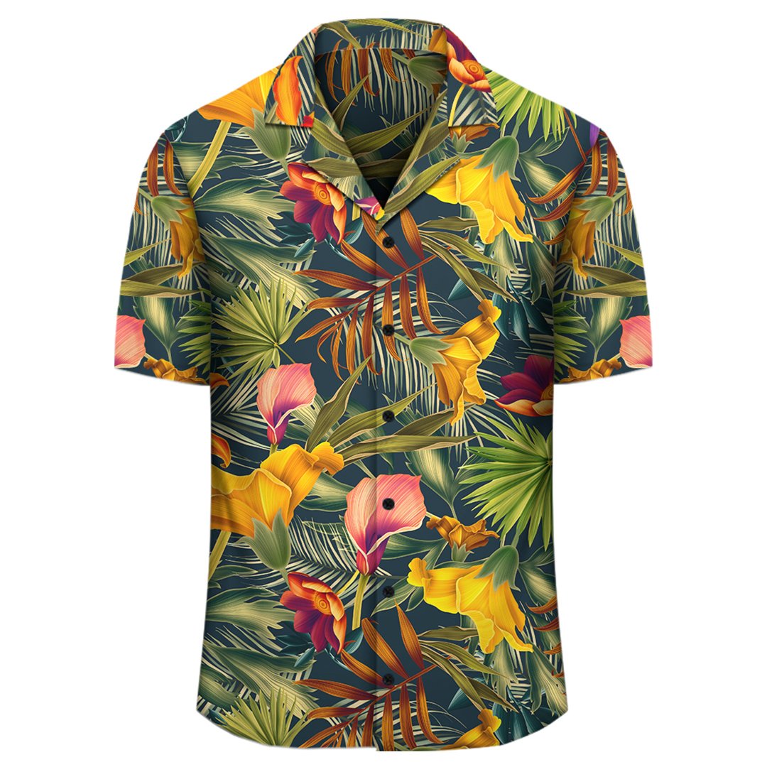 Seamless Tropical Flower Plant And Leaf Pattern Hawaiian Shirt - Polynesian Pride