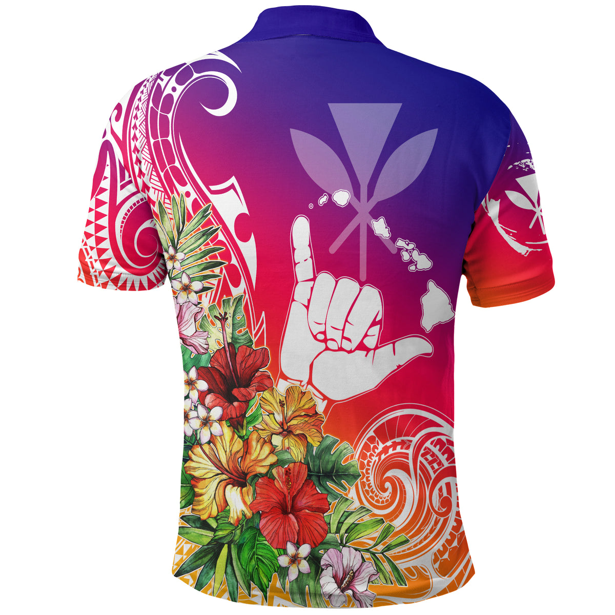 Hawaii Sunset with Hibiscus Polo Shirt Shaka Hang Loose LT7 - Polynesian Pride