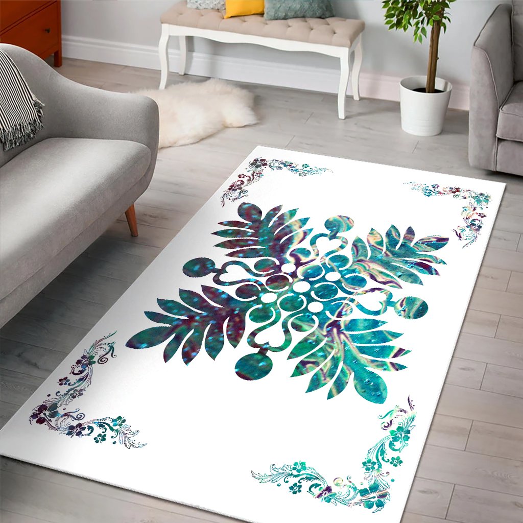 Hawaiian Quilt Maui Plant And Hibiscus Pattern Area Rug - Shell White - AH - Polynesian Pride