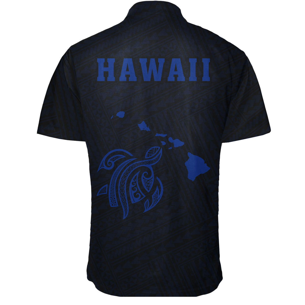 Hawaii Kakau Polynesian Turtle Map Short Sleeve Shirt - Blue - Polynesian Pride