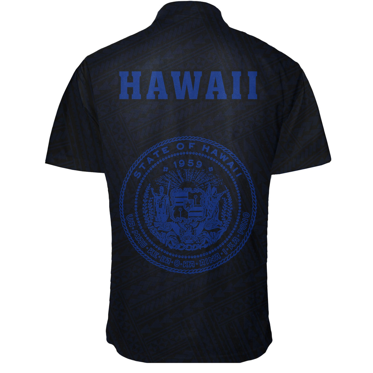 Hawaii Kakau Polynesian Coat Of Arms Short Sleeve Shirt - Blue - Polynesian Pride