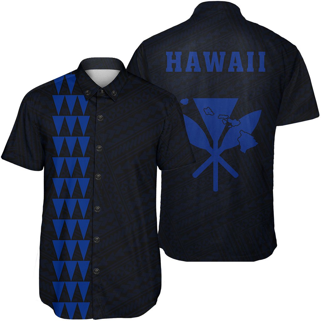 Hawaii Kakau Polynesian Kanaka Map Short Sleeve Shirt - Blue Unisex Blue - Polynesian Pride