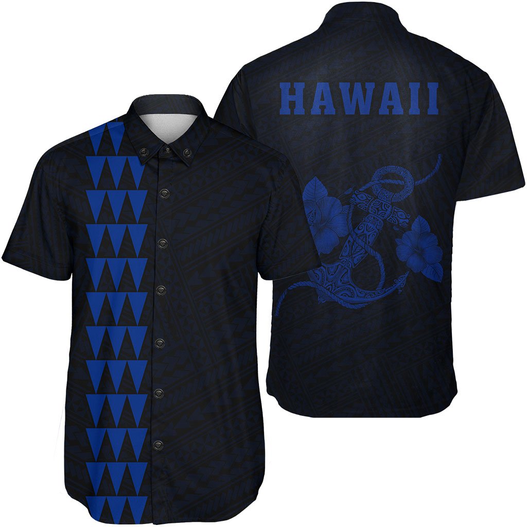 Hawaii Kakau Polynesian Anchor Short Sleeve Shirt - Blue Unisex Blue - Polynesian Pride